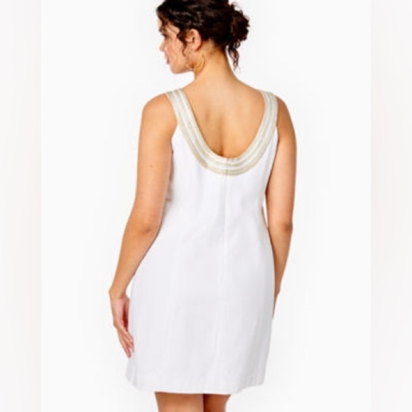 NWOT Lily Pulitzer Valli Shift Dress Resort
White w/Gold Silver Trim Size 4 - Picture 9 of 13
